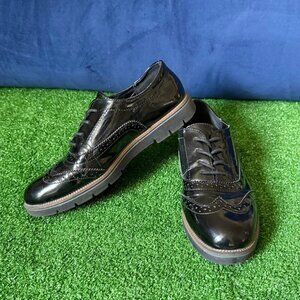 JABASIC Oxford Lace Up Wingtip Brogue Black Patent Walking Casual Shoes Size 9